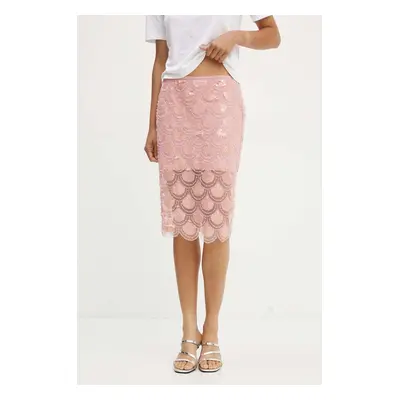 Sukně Rotate Sequin Pencil Skirt růžová barva, midi, 1134461922