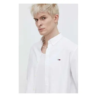 Bavlněná košile Tommy Jeans bílá barva, regular, s límečkem button-down, DM0DM19134