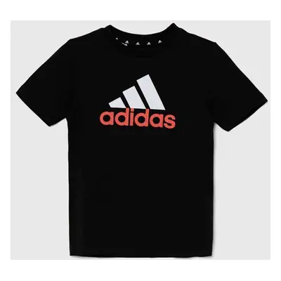 Dětské bavlněné tričko adidas U BL 2 TEE černá barva, s potiskem, IV7324