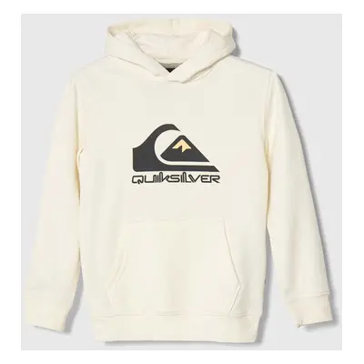 Dětská mikina Quiksilver BIG LOGO béžová barva, s kapucí, s potiskem