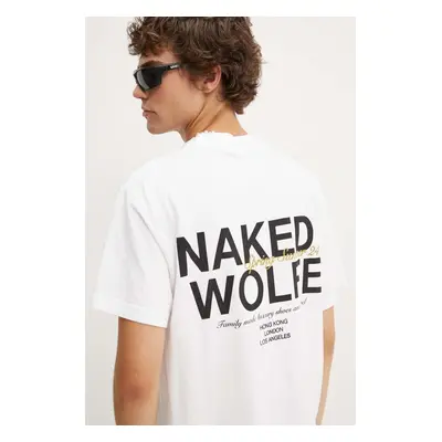 Bavlněné tričko Naked Wolfe bílá barva, s potiskem, classic.tee