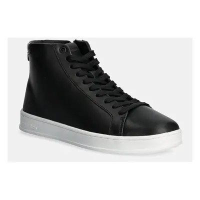 Kožené sneakers boty Calvin Klein HIGH TOP LACE UP černá barva, HM0HM01547