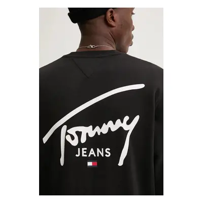 Bavlněná mikina Tommy Jeans pánská, černá barva, s potiskem, DM0DM19230