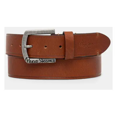 Kožený pásek Pepe Jeans MOSS BELT pánský, hnědá barva, PM021026