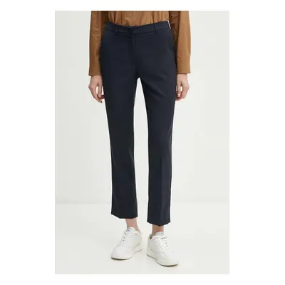 Vlněné kalhoty Weekend Max Mara tmavomodrá barva, přiléhavé, high waist, 2425136051600