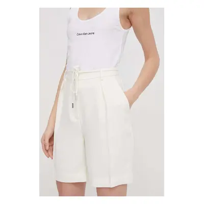 Kraťasy Calvin Klein dámské, béžová barva, hladké, high waist, K20K206651