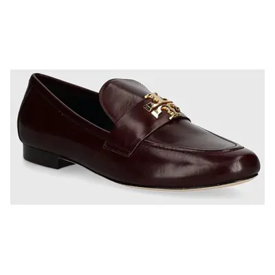 Kožené mokasíny Tory Burch Eleanor Loafer dámské, vínová barva, na plochém podpatku, 158204-500