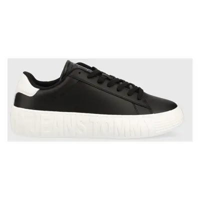 Kožené sneakers boty Tommy Jeans LEATHER OUTSOLE černá barva, EM0EM01159