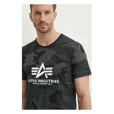 Bavlněné tričko Alpha Industries Basic T-Shirt Camo zelená barva, 100501C.125