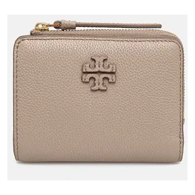 Kožená peněženka Tory Burch McGraw Bi-Fold béžová barva, 158904