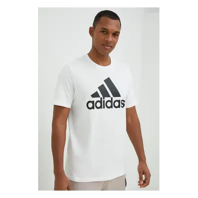 Bavlněné tričko adidas bílá barva, s potiskem, IC9349