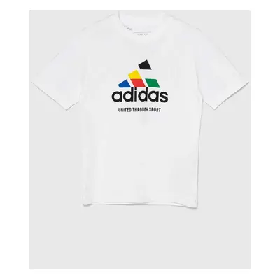 Dětské bavlněné tričko adidas TIRO NATIONS T bílá barva, s potiskem, IW8148