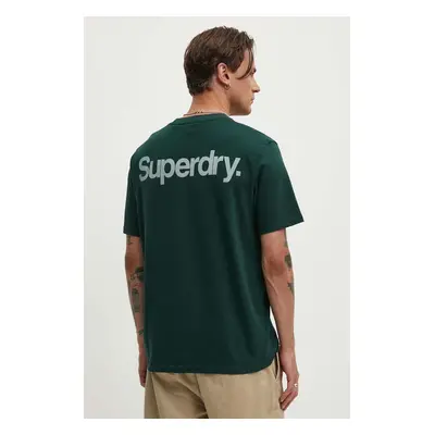 Bavlněné tričko Superdry zelená barva, s potiskem, M1012032A-27E