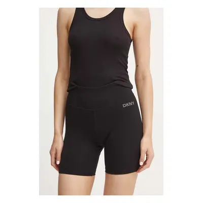 Kraťasy Dkny dámské, černá barva, s aplikací, high waist, DP4S5218