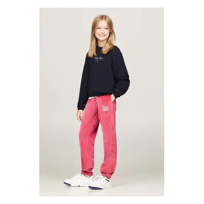 Dětské tepláky Tommy Hilfiger TH SCRIPT VELOUR PANT béžová barva, s aplikací, KG0KG08221