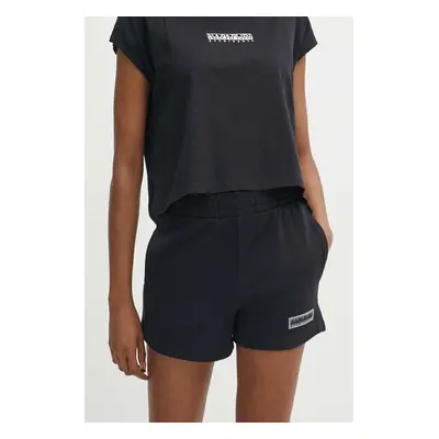 Bavlněné šortky Napapijri N-Iaato černá barva, hladké, high waist, NP0A4HNP0411