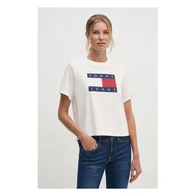 Bavlněné tričko Tommy Jeans béžová barva, DW0DW18629