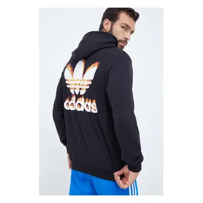 Bavlněná mikina adidas Originals pánská, černá barva, s kapucí, s potiskem