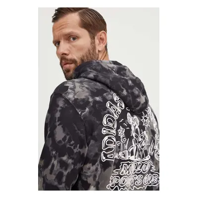 Bavlněná mikina adidas Originals Tie-Dyed Hooded Aop pánská, černá barva, s kapucí, vzorovaná, I