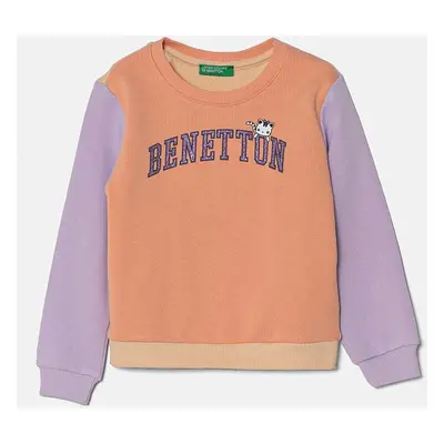 Dětská bavlněná mikina United Colors of Benetton oranžová barva, s aplikací, 3J70G10F8