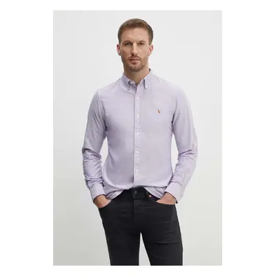 Bavlněná košile Polo Ralph Lauren fialová barva, slim, s límečkem button-down