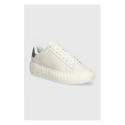 Kožené sneakers boty Tommy Jeans TJW FANCY LEATHER CUPSOLE bílá barva, EN0EN02575