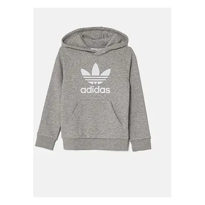 Dětská mikina adidas Originals TREFOIL HOODIE šedá barva, s kapucí, s potiskem, IY7442