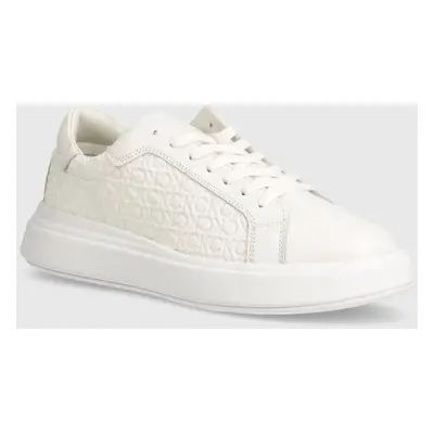 Kožené sneakers boty Calvin Klein LOW TOP LACE UP LTH MONO bílá barva, HM0HM01498