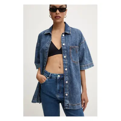 Džínová košile Moschino Jeans dámská, relaxed, s klasickým límcem, 0214.8224