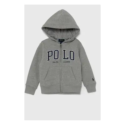 Dětská mikina Polo Ralph Lauren šedá barva, s kapucí, s potiskem, 322950835002