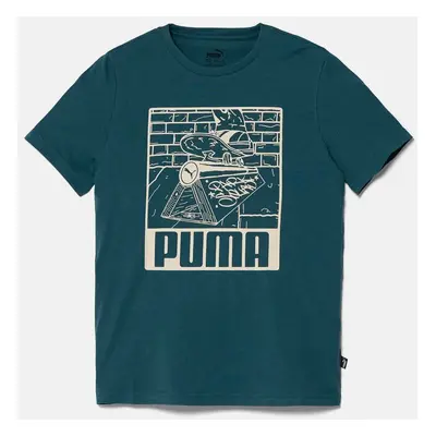 Dětské bavlněné tričko Puma ESS+ MID 90sphic Tee zelená barva, s potiskem, 681873