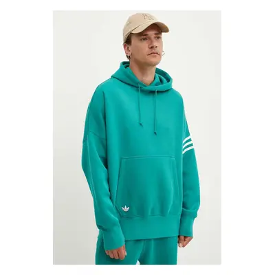 Mikina adidas Originals pánská, tyrkysová barva, s kapucí, s aplikací, JF9142