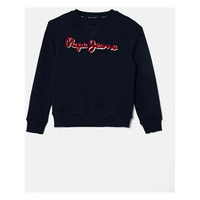 Dětská bavlněná mikina Pepe Jeans NEW LAMONTY CREW tmavomodrá barva, s aplikací, PB581613