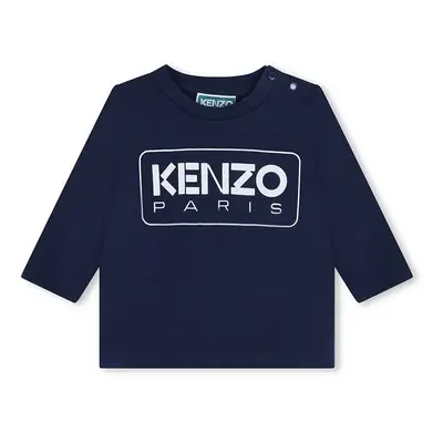 Dětské bavlněné tričko s dlouhým rukávem Kenzo Kids tmavomodrá barva, s potiskem, K60518