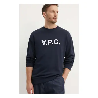 Bavlněná mikina A.P.C. pánská, tmavomodrá barva, s aplikací