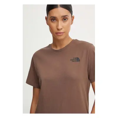 Bavlněné tričko The North Face S/S Relaxed Redbox Tee hnědá barva, NF0A87NK1OI1