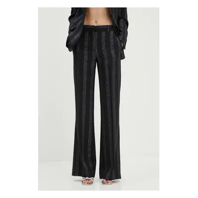 Vlněné kalhoty MSGM černá barva, jednoduché, high waist, 3741MDP01A.247604