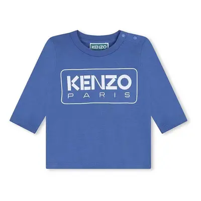 Dětské bavlněné tričko s dlouhým rukávem Kenzo Kids modrá barva, s potiskem, K60518