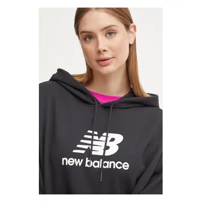 Mikina New Balance dámská, černá barva, s kapucí, s potiskem, WT41504BK