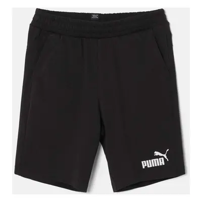 Dětské bavlněné šortky Puma ESS Jersey Shorts černá barva, s potiskem, nastavitelný pas, 586971