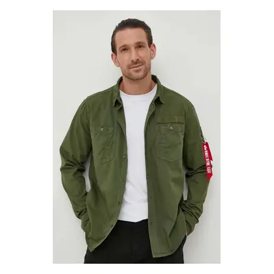 Košile Alpha Industries zelená barva, regular, s klasickým límcem