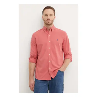 Bavlněná košile Polo Ralph Lauren růžová barva, regular, s límečkem button-down