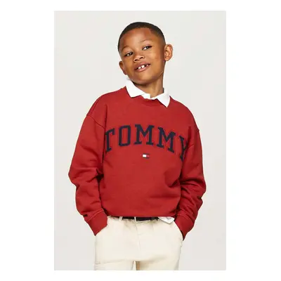 Dětská bavlněná mikina Tommy Hilfiger červená barva, s aplikací, KB0KB09119