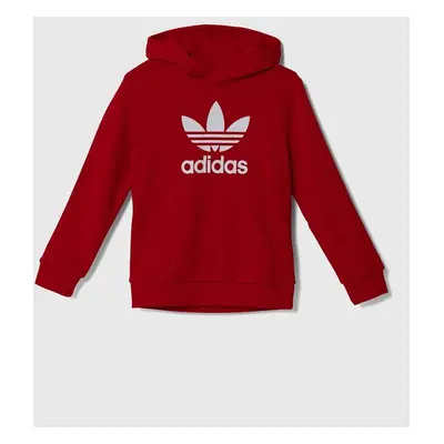 Dětská mikina adidas Originals TREFOIL HOODIE červená barva, s kapucí, s potiskem, IY7443