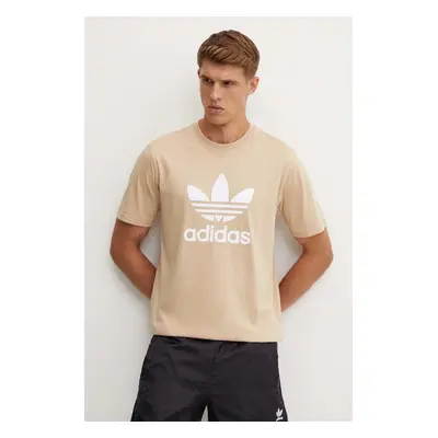 Bavlněné tričko adidas Originals béžová barva, s potiskem, IZ2351