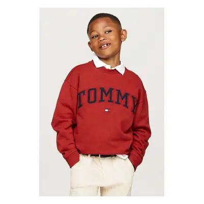 Dětská bavlněná mikina Tommy Hilfiger červená barva, s aplikací, KB0KB09119