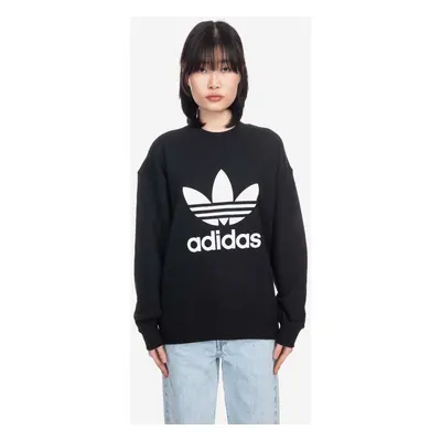 Bavlněná mikina adidas Originals Trefoil Crew dámská, černá barva, s kapucí, s potiskem, IB7431-