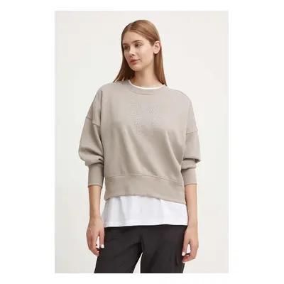 Mikina Dkny dámská, hnědá barva, s aplikací, DP4T9968