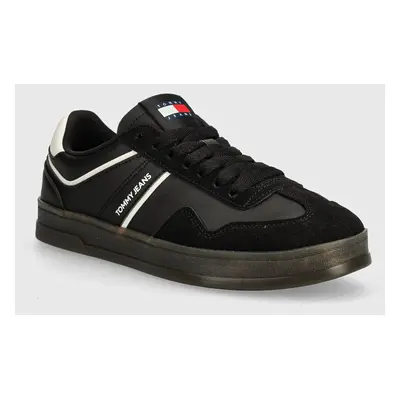 Sneakers boty Tommy Jeans TJM LEATHER RETRO CUPSOLE černá barva, EM0EM01414