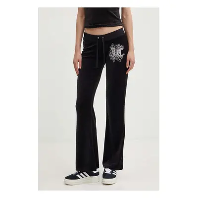 Velurové teplákové kalhoty Juicy Couture RENAISSANCE CAISA LOW RISE PANT černá barva, s aplikací